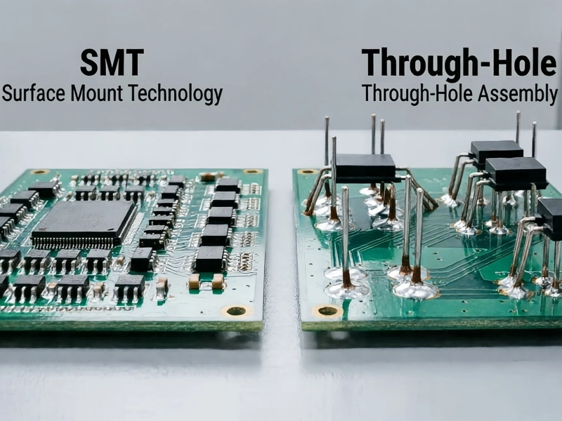 What is the difference between Surface Mount Technology (SMT) and through-hole assembly?